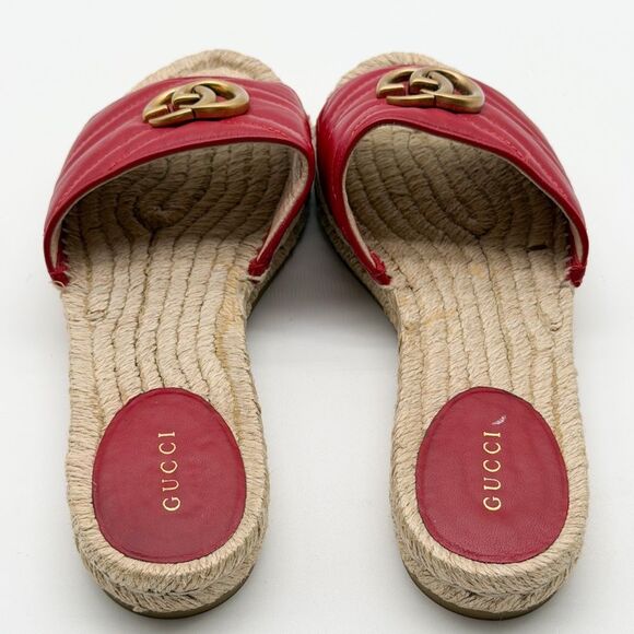 Gucci Pilar GG Marmont Leather Espadrille Slide Sandals Red Matelassé EU 38 US 8 - Picture 4 of 12